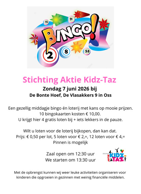 dit is een poster voor een bijeenkomst op 7 juni: bingo voor een goed doel